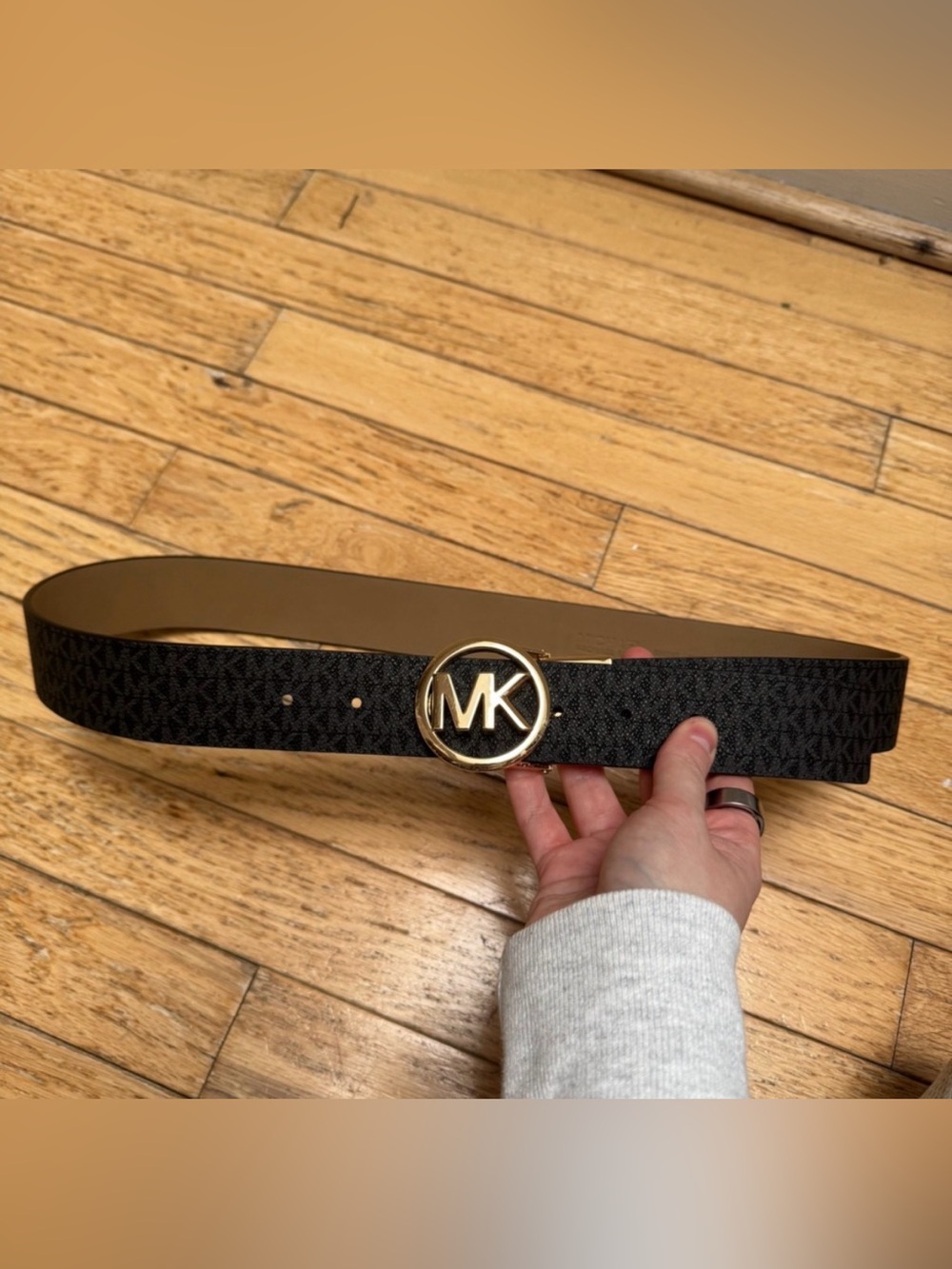 Michael Kors Monogram Black Belt with Gold Logo Buckle